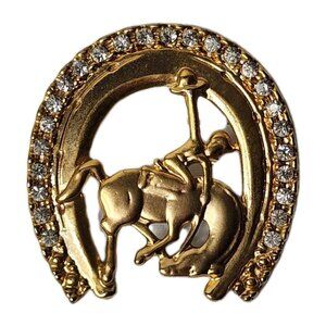 Vintage PARK LANE Goldtone Clear Rhinestone Horseshoe Pin Brooch